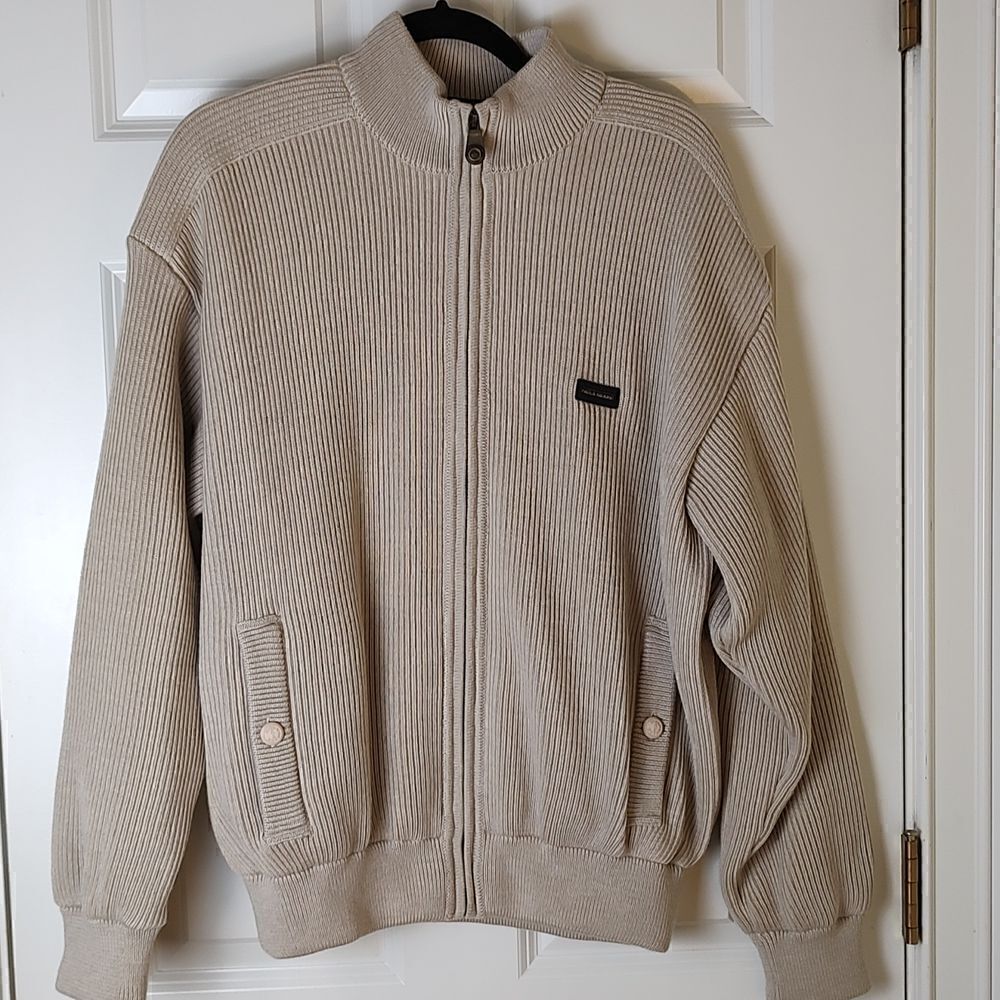 Paul & Shark Men's Zip Front Sweater Academia Grandpa Jacket Tan Size M